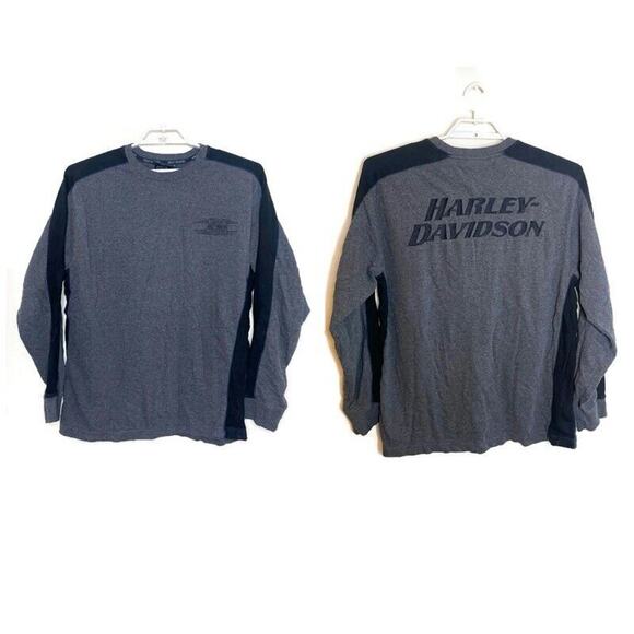 Vtg HARLEY DAVIDSON Men's Dark Grey Thermal Top Embroidered Spellout Y2k - XL - Picture 1 of 8